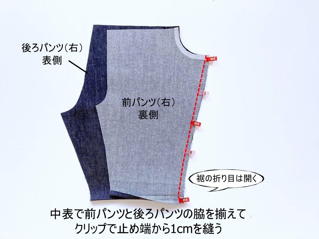 【オリジナル型紙】1-006 ビッグポケットシェフパンツの作り方|脇を縫う|ハンドメイド初心者のための洋裁メディア縫いナビ|丸石織物