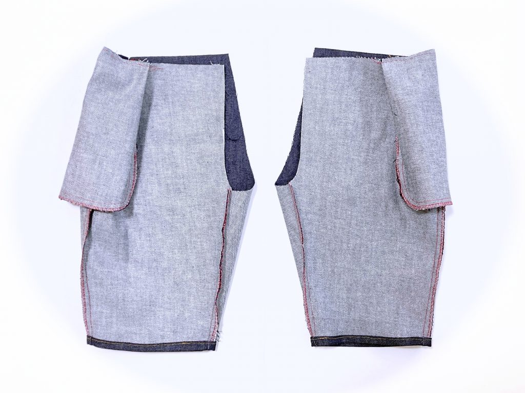 【オリジナル型紙】1-006 ビッグポケットシェフパンツの作り方|裾が縫えたところ|ハンドメイド初心者のための洋裁メディア縫いナビ|丸石織物