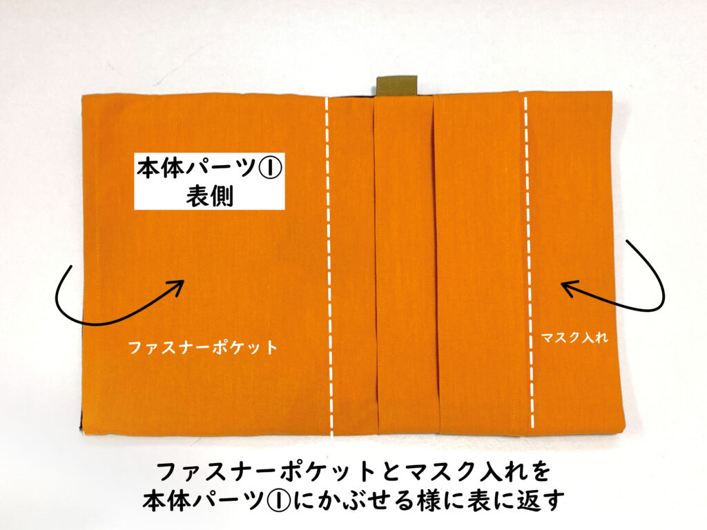 【オリジナル型紙】10-038 2つ折りマルチケースの作り方|生地を表に返す|ハンドメイド初心者のための洋裁メディア縫いナビ|丸石織物