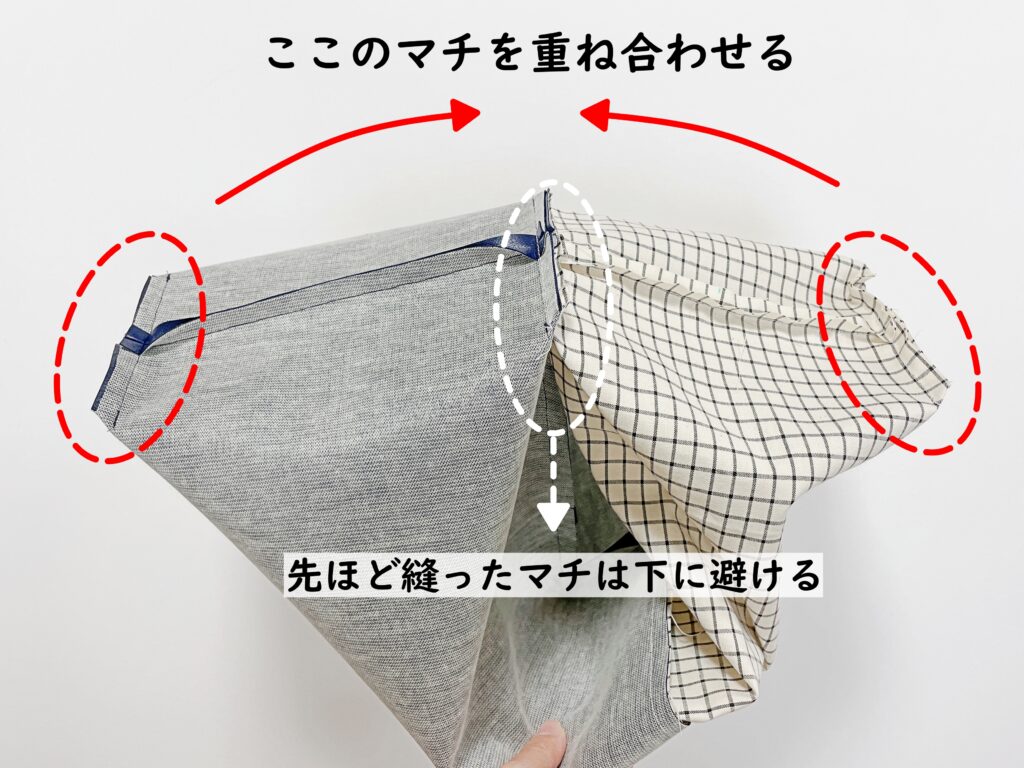 【オリジナル型紙】10-046巾着ショルダーバッグの作り方|表生地と裏生地のマチを重ねる|ハンドメイド初心者のための洋裁メディア縫いナビ|丸石織物