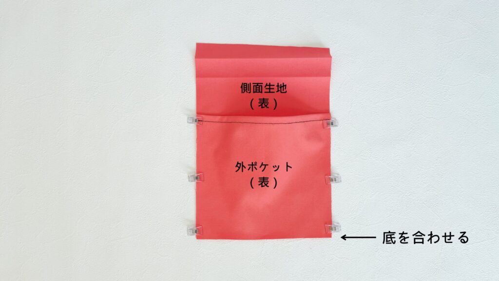 【オリジナル型紙】10-022サイドポケットトートバッグの作り方｜ハンドメイド 初心者のための洋裁メディア縫いナビ｜丸石織物｜外ポケットを合わせる
