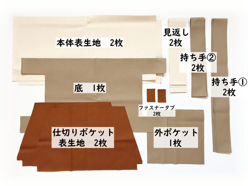 【オリジナル型紙】10-026セパレートトートバッグの作り方|裁断後|ハンドメイド初心者のための洋裁メディア縫いナビ|丸石織物