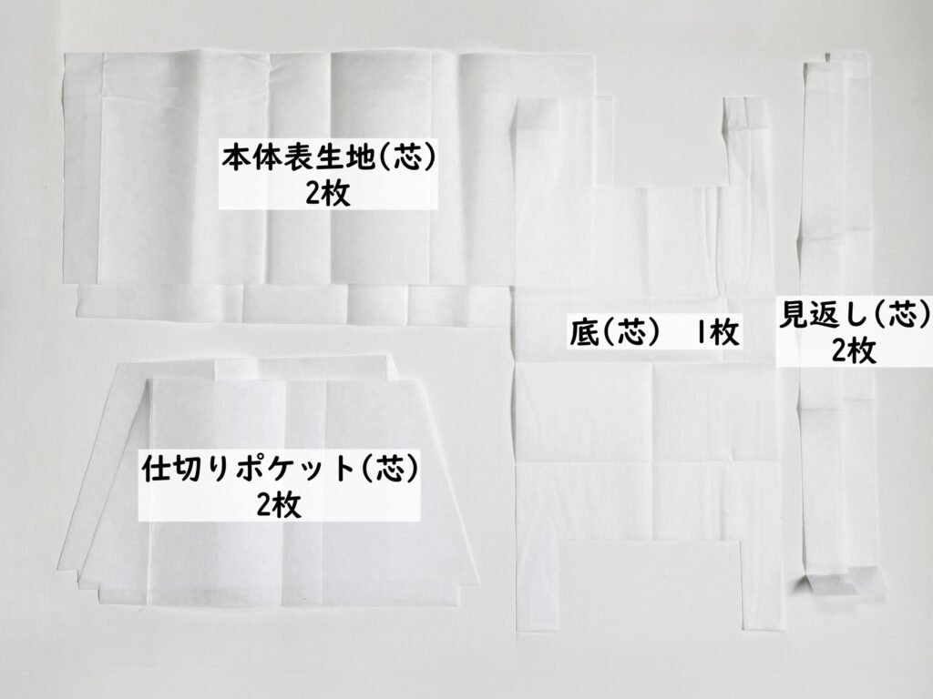 【オリジナル型紙】10-026セパレートトートバッグの作り方|裁断後|ハンドメイド初心者のための洋裁メディア縫いナビ|丸石織物