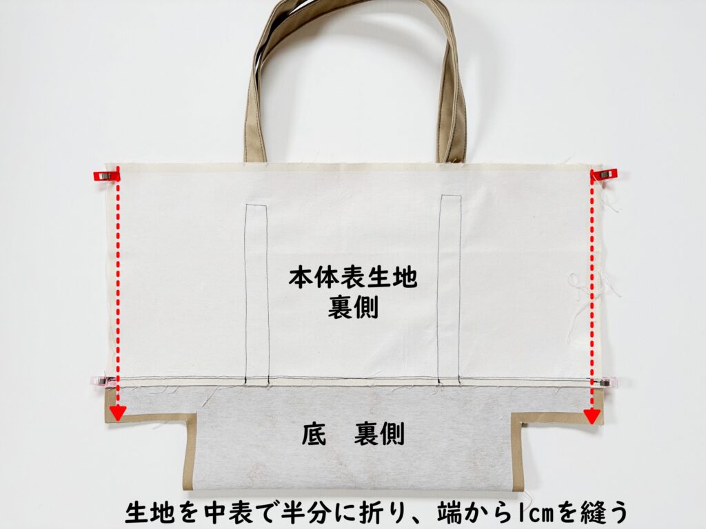 【オリジナル型紙】10-026セパレートトートバッグの作り方|表生地の脇を縫う|ハンドメイド初心者のための洋裁メディア縫いナビ|丸石織物